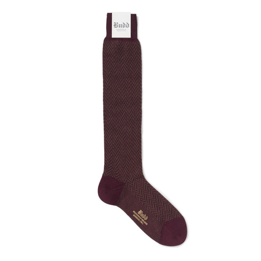 Chevrons Cotton & Cashmere Long Socks in Burgundy and Brown