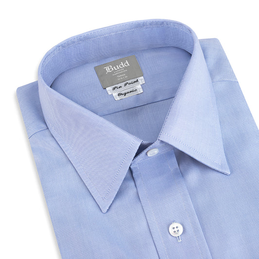 Tailored Fit Swiss Organic Pinpoint Double Cuff Shirt in Blue