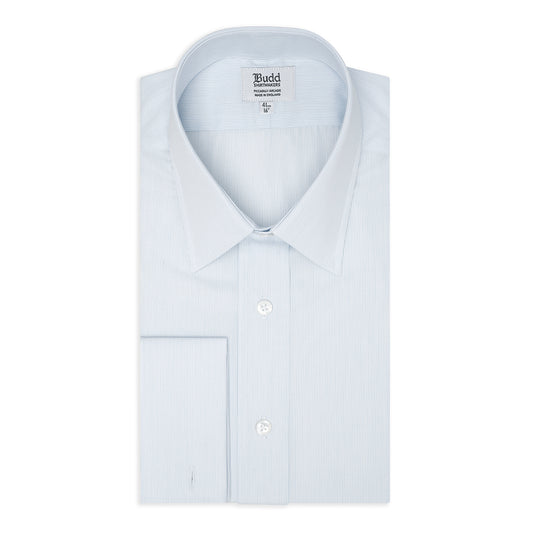 Classic Fit Fine Stripe Superpoplin Double Cuff Shirt in Sky Blue