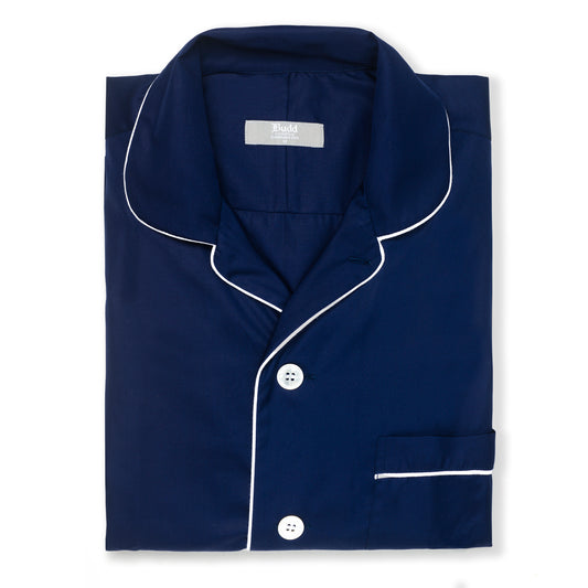 Plain Poplin Pyjama Shirt in Navy