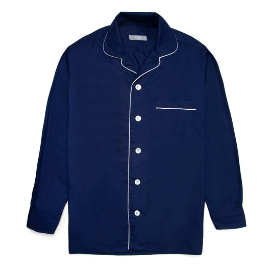 Plain Poplin Pyjama Shirt in Navy Top