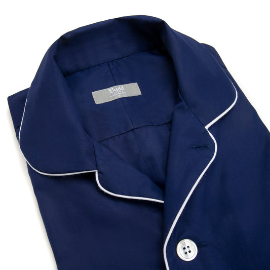 Plain Poplin Pyjama Shirt in Navy Collar
