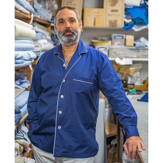 Plain Poplin Pyjama Shirt in Navy