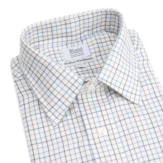 Classic Fit Petworth Check Cashmere and Cotton Shirt in Blue