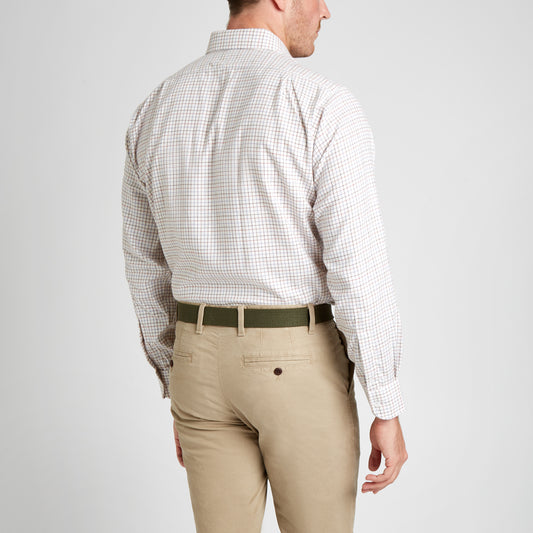 Classic Fit Petworth Check Cashmere and Cotton Shirt in Red on model back