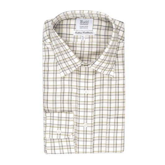 Classic Fit Farnham Check Cashmere and Cotton Shirt in Green