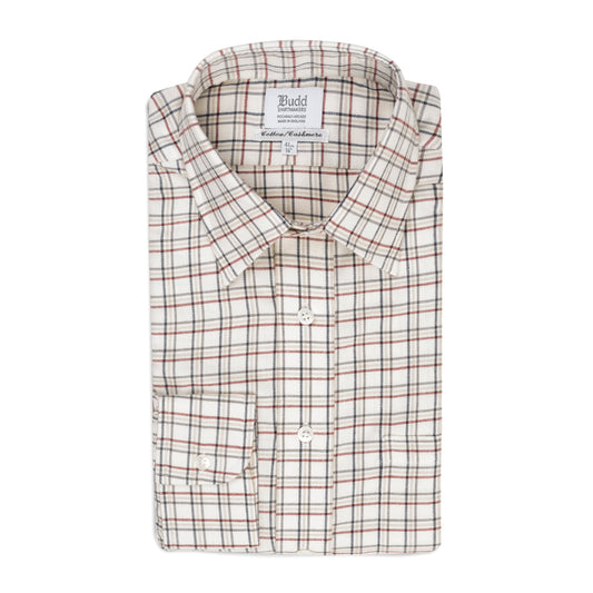 Classic Fit Farnham Check Cashmere and Cotton Shirt in Red