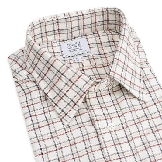 Classic Fit Farnham Check Cashmere and Cotton Shirt in Red