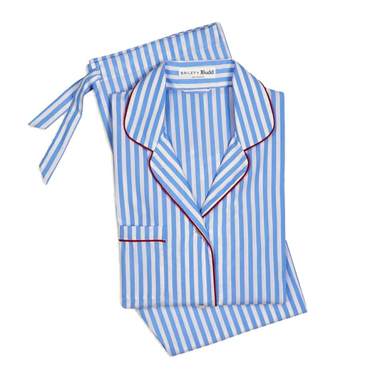 Tommy Striped Poplin Pyjamas in Blue and White