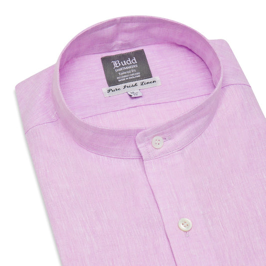 Tailored Fit Grandad Collar Linen Shirt in Mauve
