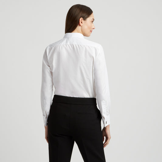 Buddette Poplin Double Cuff Shirt in White on model back