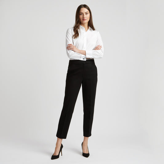 Buddette Poplin Double Cuff Shirt in White on model