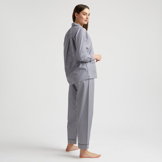 Exclusive Budd Stripe Women's Pyjamas in Navy on model back