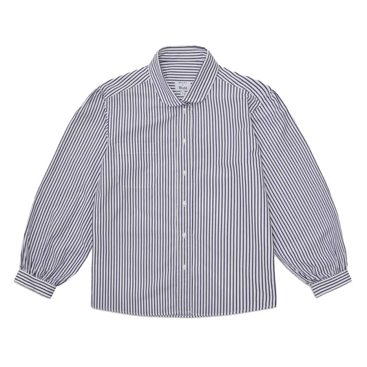 Penny Long Sleeve Wide Stripe Cotton Blouse in Navy
