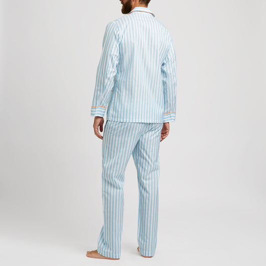 Tailored Fit Striped Batiste Pyjamas in Aqua and Orange on model back