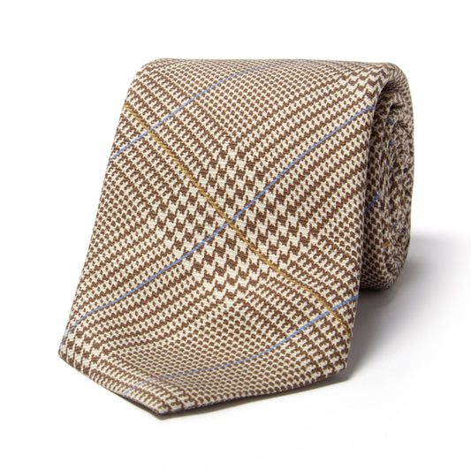 Prince of Wales Check Silk Tie in Brown