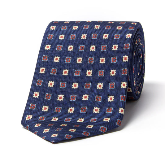 Geometric Panama Silk Tie in Navy