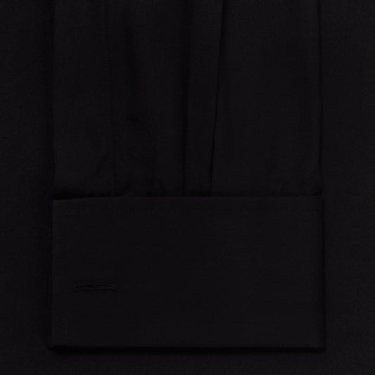 Tailored Fit Plain Silk Double Cuff Dress Shirt in Black