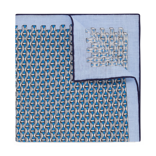 Geometric Linen Pocket Square in Sky Blue