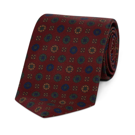 Contrast Floral Madder Silk Tie in Wine and Green