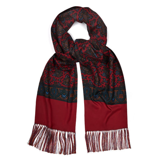 Paisley Madder Silk Scarf in Red and Blue