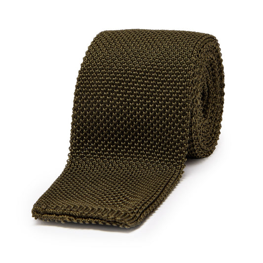 Fine Knitted Silk Tie in Olive