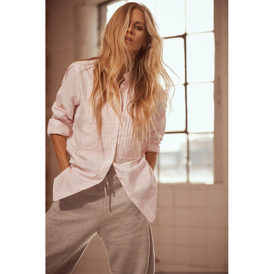 Frank Striped Cotton Pleated Shirt in Pink