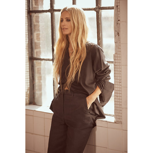 George Plain Silk Neck Band Dress Shirt in Black