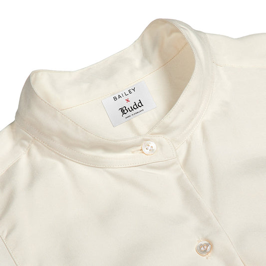 George Plain Silk Neck Band Dress Shirt in Cream Collar Detail