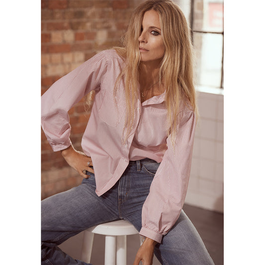 Penny Striped Cotton Blouse in Red