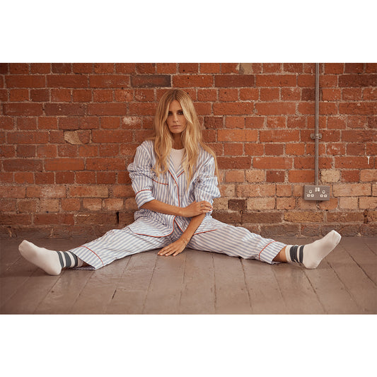 Tommy Striped Poplin Pyjamas in Blue and White on Model