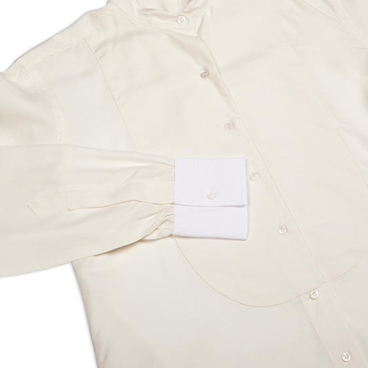 George Plain Silk Neck Band Dress Shirt in Cream Cuff