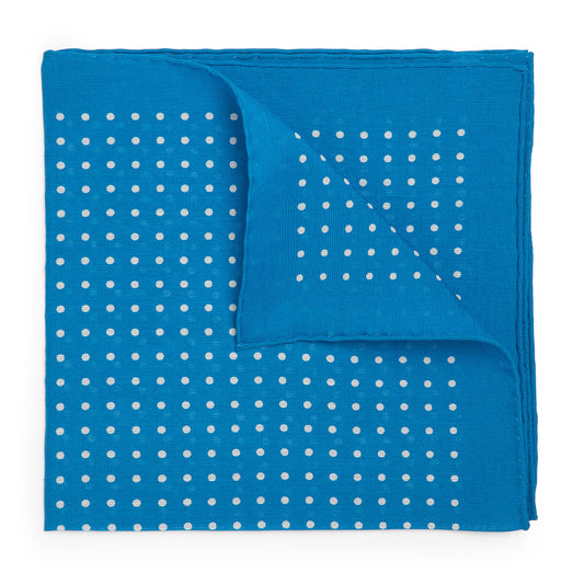 Medium Spot Silk & Linen Pocket Square in Blue and White
