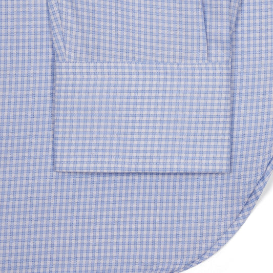 Classic Fit Grid Check Fine Twill Button Cuff Shirt in Sky Blue Cuff Detail