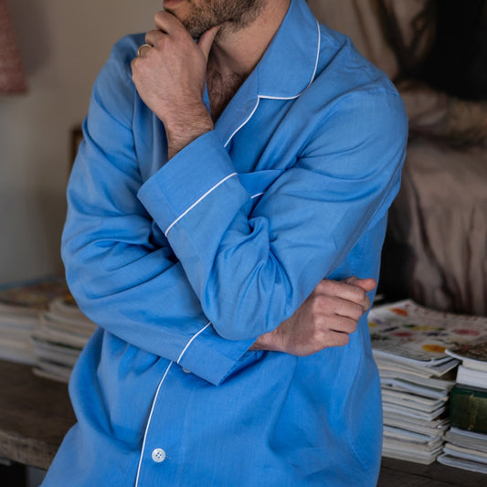 Men's linen pyjamas in blue lagoon