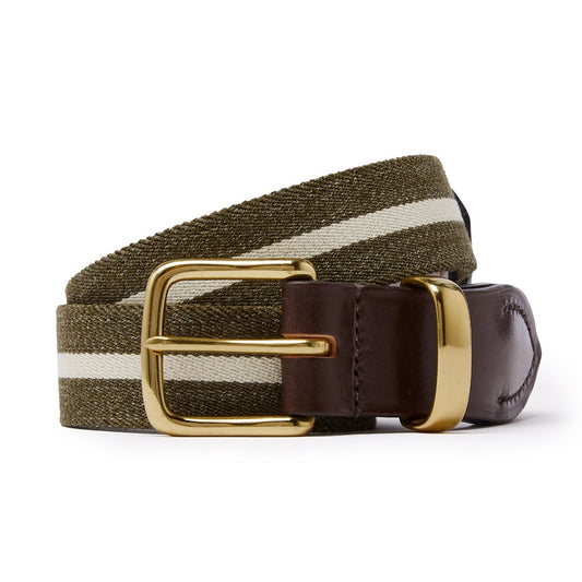 Bridle Leather Webbing Stripe Belt in Khaki
