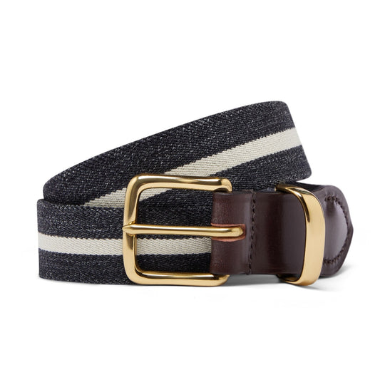Bridle Leather Webbing Stripe Belt in Denim