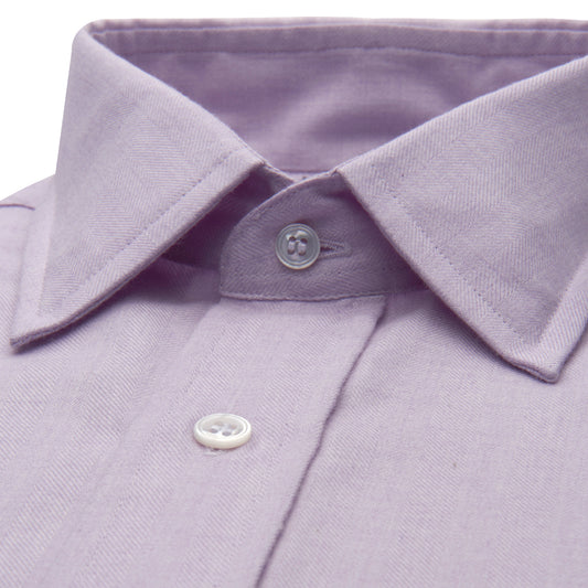 Tailored Fit Small Herringbone Cotton and Cashmere Button Cuff Shirt in Lilac