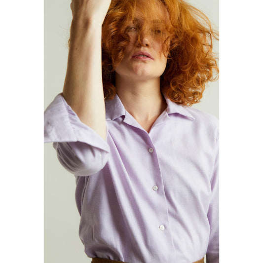 Lido Cotton Cashmere Button Cuff Shirt in Mauve Campaign Shot