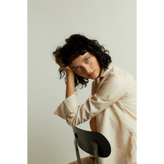 Lido Cotton Cashmere Button Cuff Shirt in Sand Campaign Shot