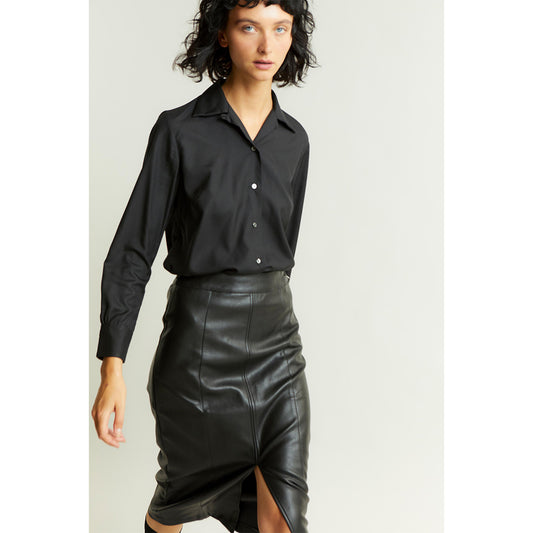 Lido Spun Silk Button Cuff Shirt in Black Campaign Shot