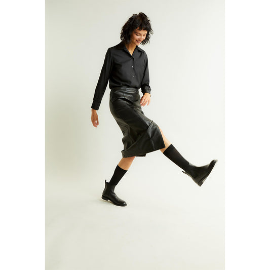 Lido Spun Silk Button Cuff Shirt in Black Campaign Shot