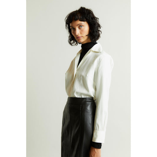 Lido Spun Silk Button Cuff Shirt in Cream Campaign Shot