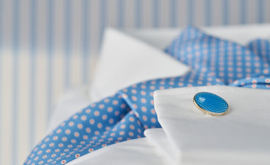 Cuff and cuffink detail on Budd white shirt