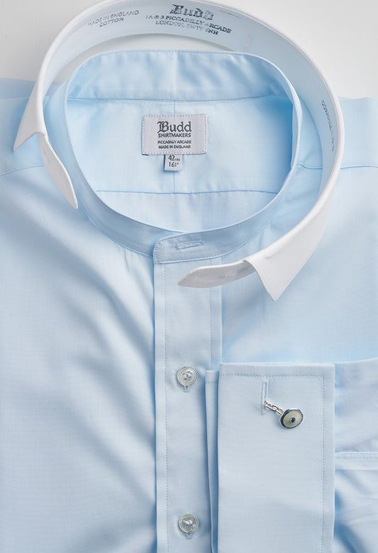 Neckband Poplin Shirt in Sky Blue with white detachable collar