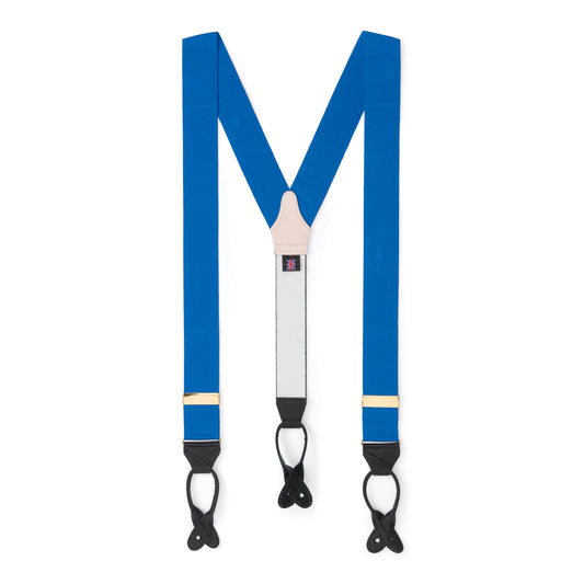 Plain Barathea Braces with Button in Smalt blue