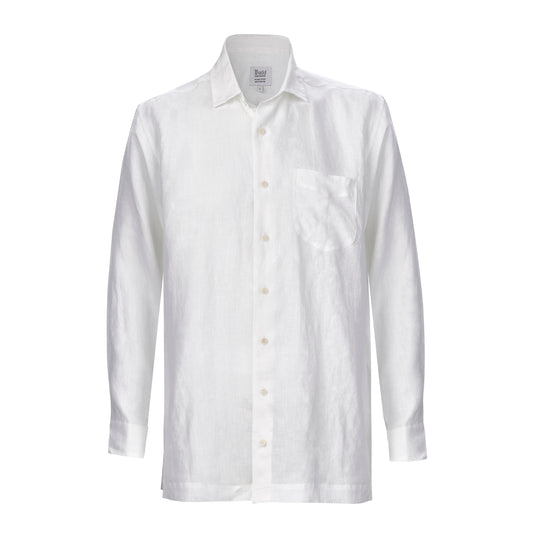 Casual Fit Plain Linen Button Cuff Shirt in White