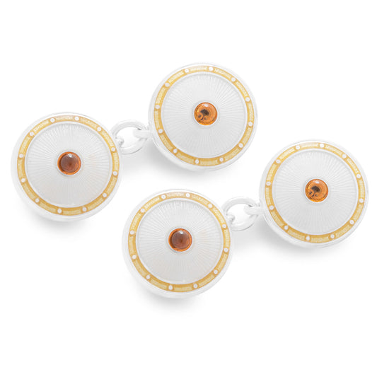 Sterling Silver Domed Enamel Chain Cufflinks in Citrine