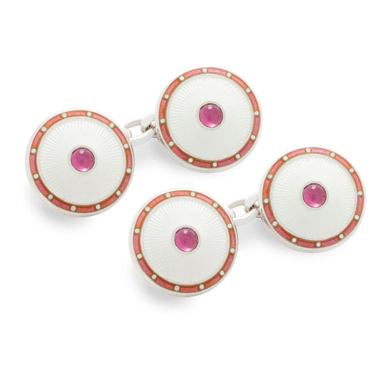 Rhodalite Sterling Silver Domed Enamel Chain Cufflinks