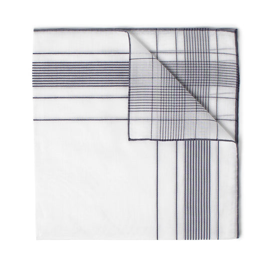 Harlan Batiste Cotton Handkerchief in White and Navy